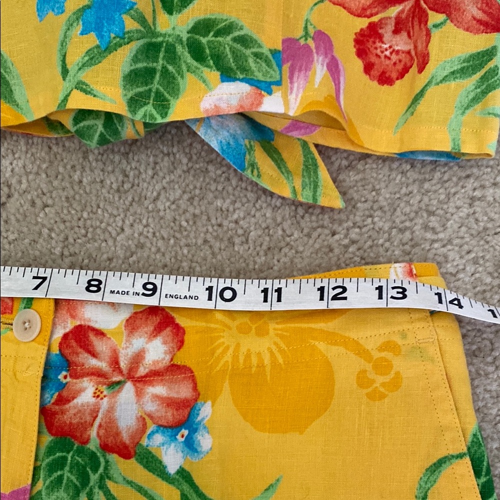 Vintage Ralph Lauren linen floral Yellow high-waisted shorts and top, S - Picture 7 of 15